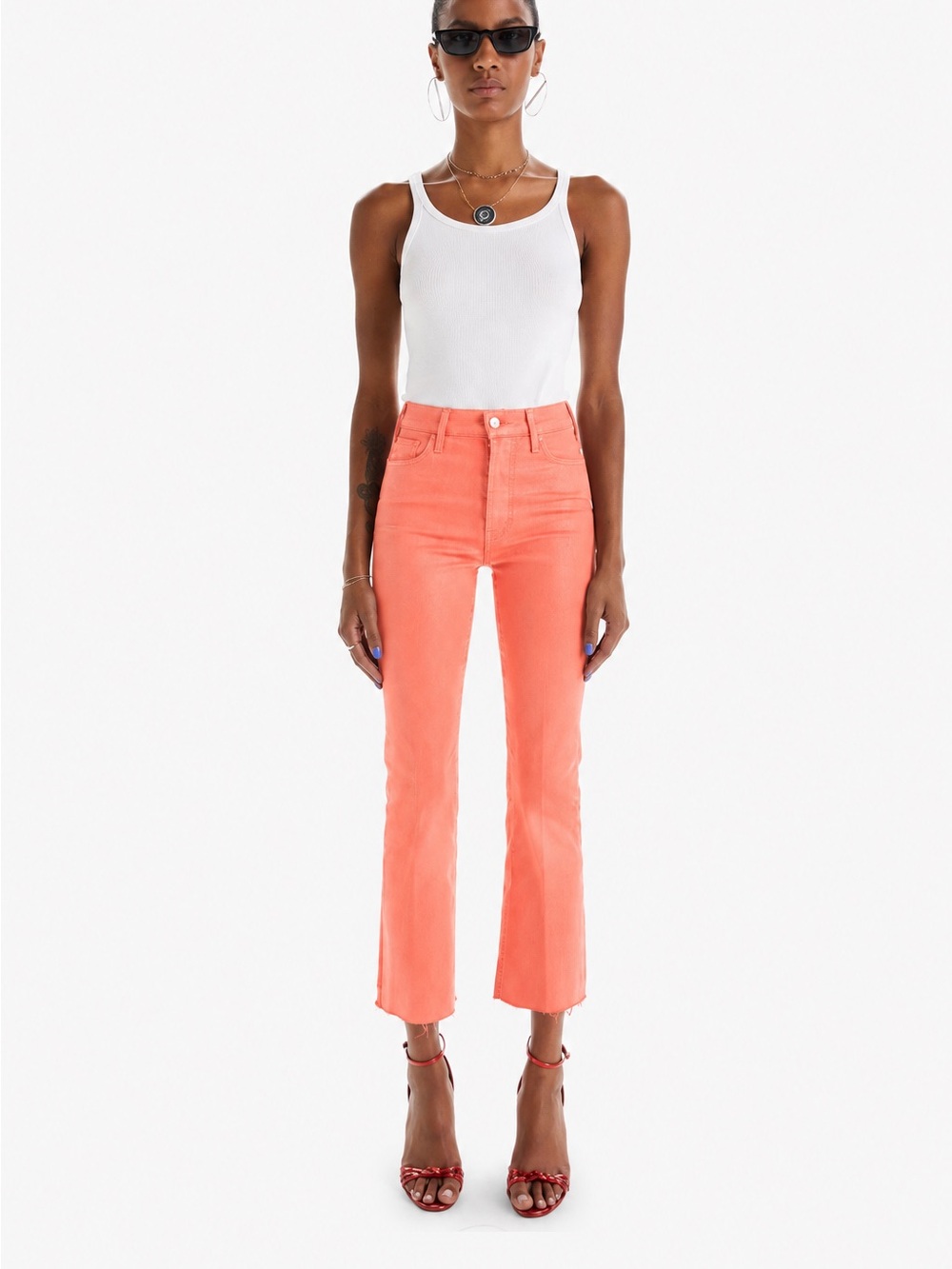 MOTHER DENIM SZ 24 THE HUSTLER ANKLE FRAY - CORAL